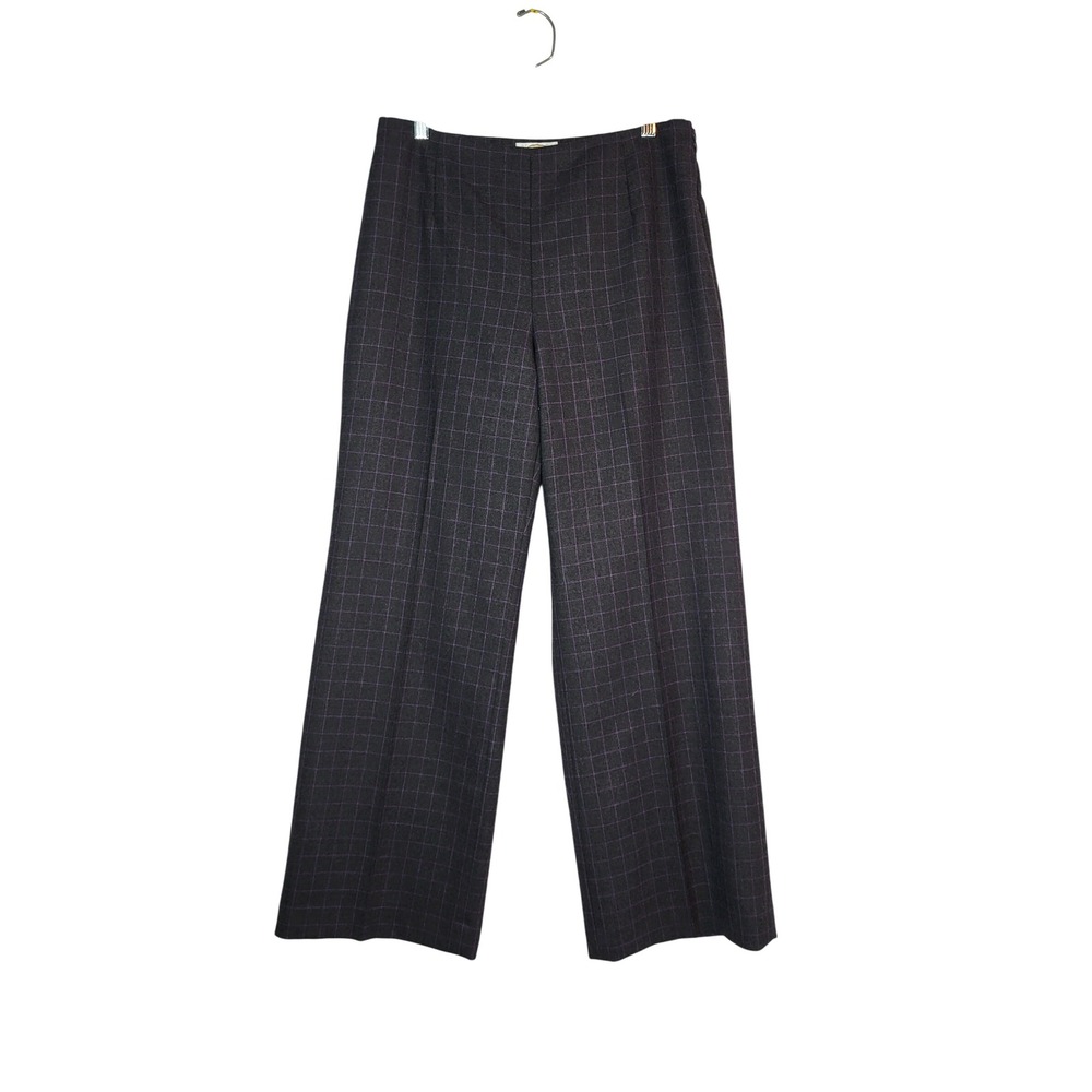 Talbots Trousers 10P Petite Gray Purple Plaid 100% Wool Wide Leg Dress Pants VTG